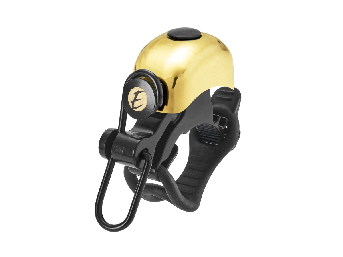 Electra Pinger Gold bicycle bell with black mounting bracket and striker mechanism