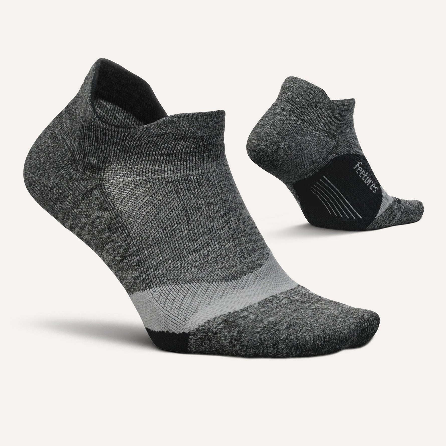 Feetures Elite Light Cushion Tab running socks in grey with black heel and toe