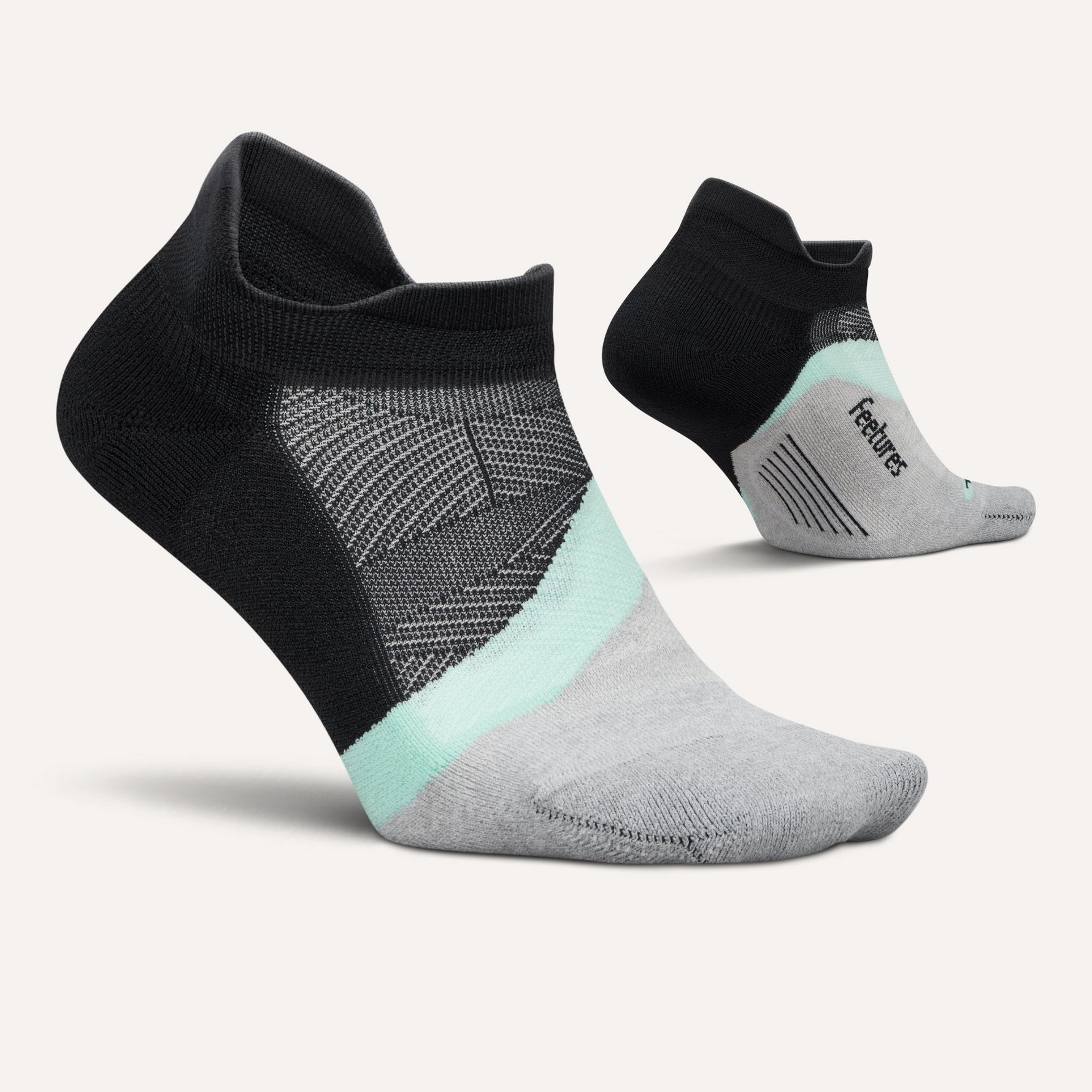 Feetures Elite Light Cushion Tab running socks in black grey mint colorblock