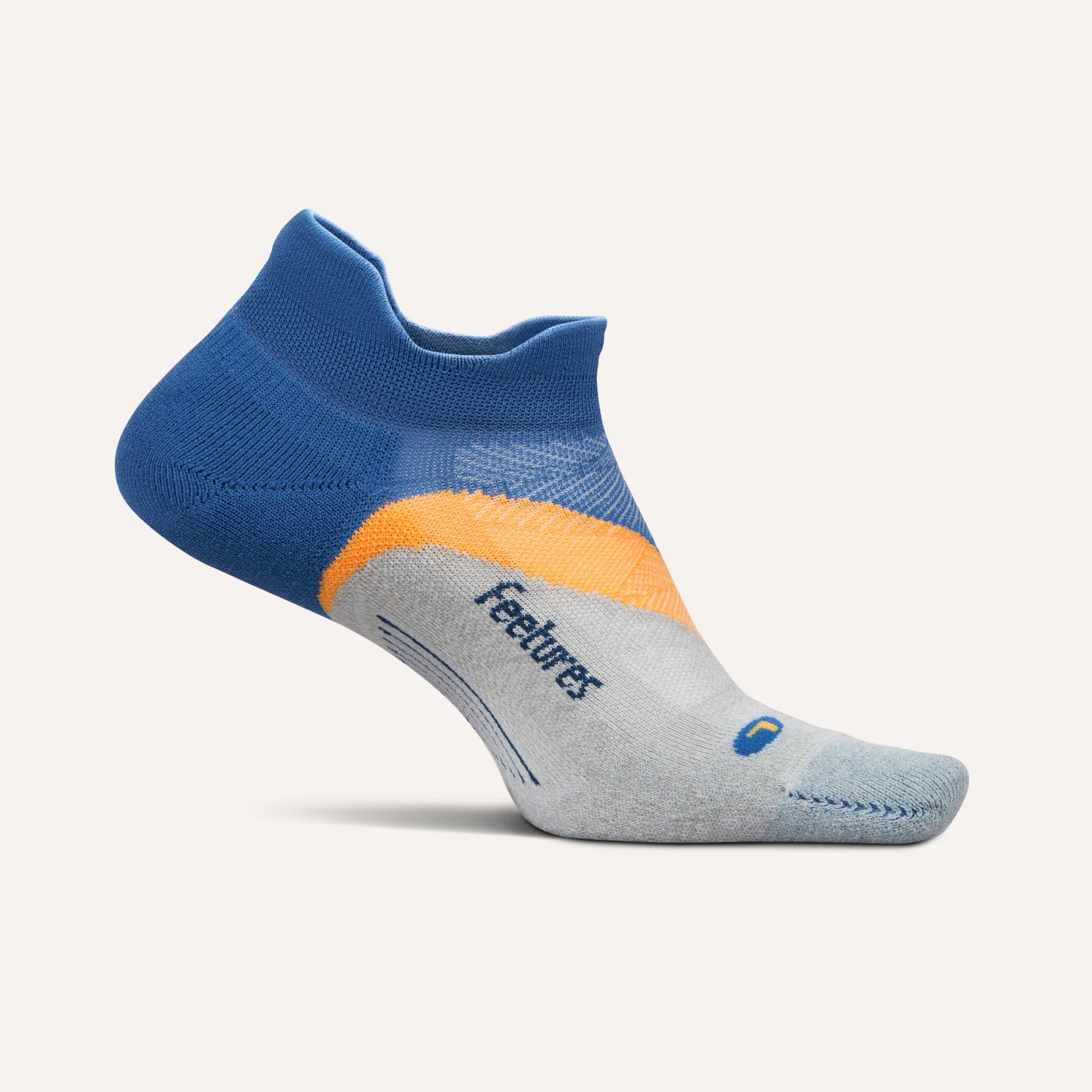 Feetures Elite Light Cushion Tab running sock in blue with orange stripe