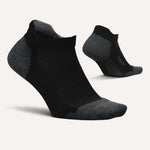 Feetures Elite Max Cushion Tab running socks in black and gray colorway