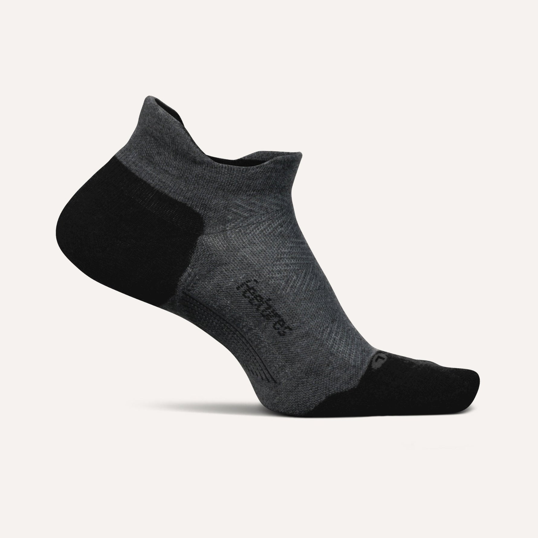 Feetures Elite Max Cushion Tab running sock in grey with black accents