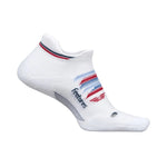 Feetures Elite Max Cushion Tab sock in white with red and blue stripe detail