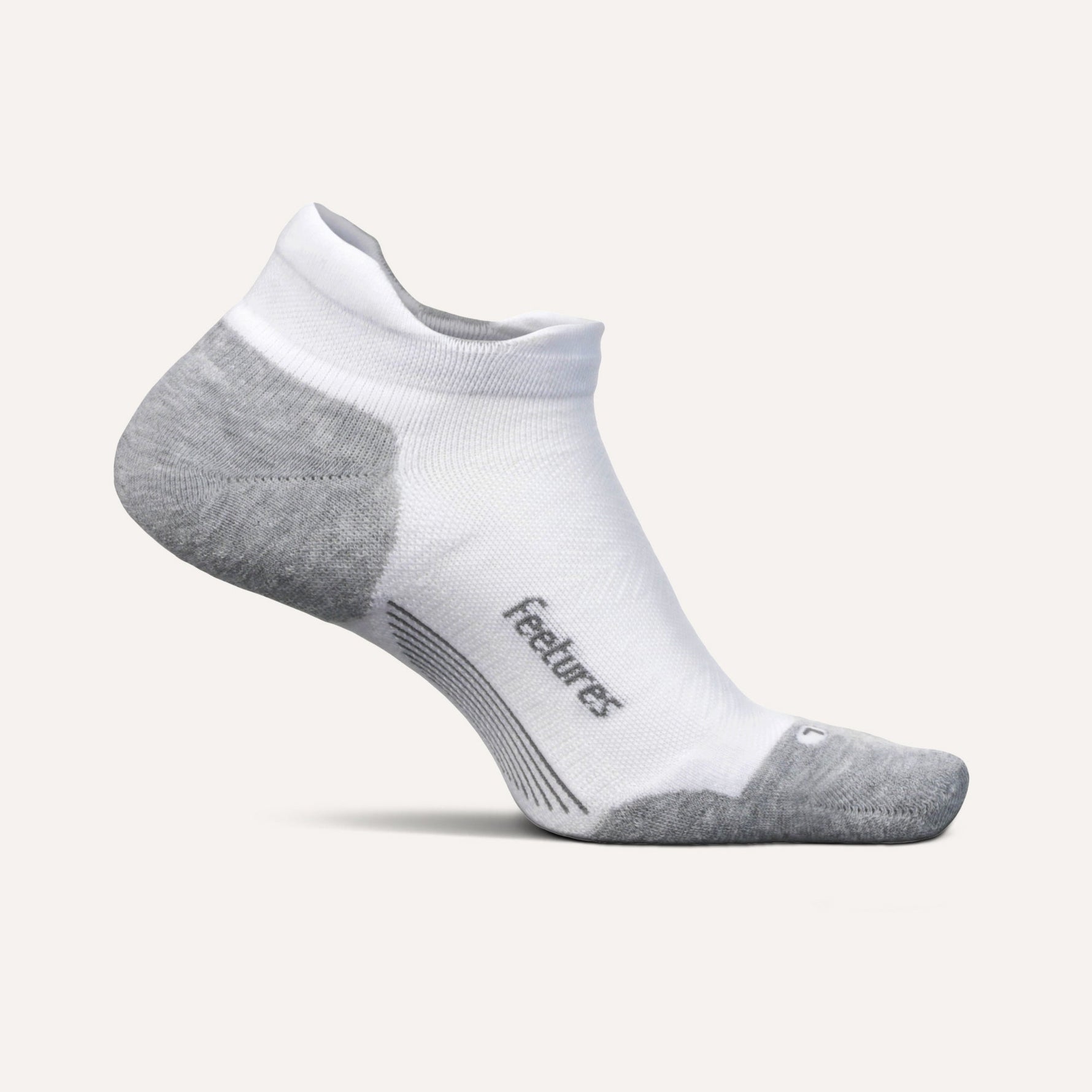 Feetures Elite Max Cushion Tab ankle sock in white with gray reinforced areas