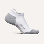 Feetures Elite Max Cushion Tab athletic sock in white with grey accents