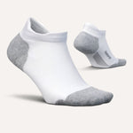 Feetures Elite Max Cushion Tab athletic socks in white with gray accents