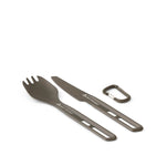 Sea to Summit olive green ultralight cutlery set with spork, knife and carabiner