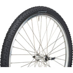Blackburn 24x2.0 MTB black mountain bike tire with knobby tread on silver wheel