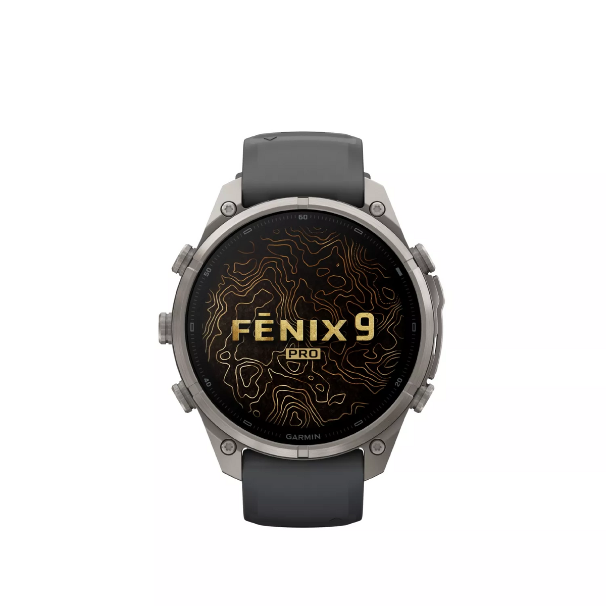 Garmin Fenix 9 Pro smartwatch with titanium case and graphite black silicone band