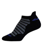 Brooks Glycerin Midweight no-show running sock in black with gray cushioning stripes and blue logo
