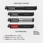 Lezyne Grip Drive HV bike pumps in multiple colors with product specifications