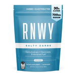 RNWY Salty Carbs blue supplement pouch with carbohydrate electrolyte endurance fuel