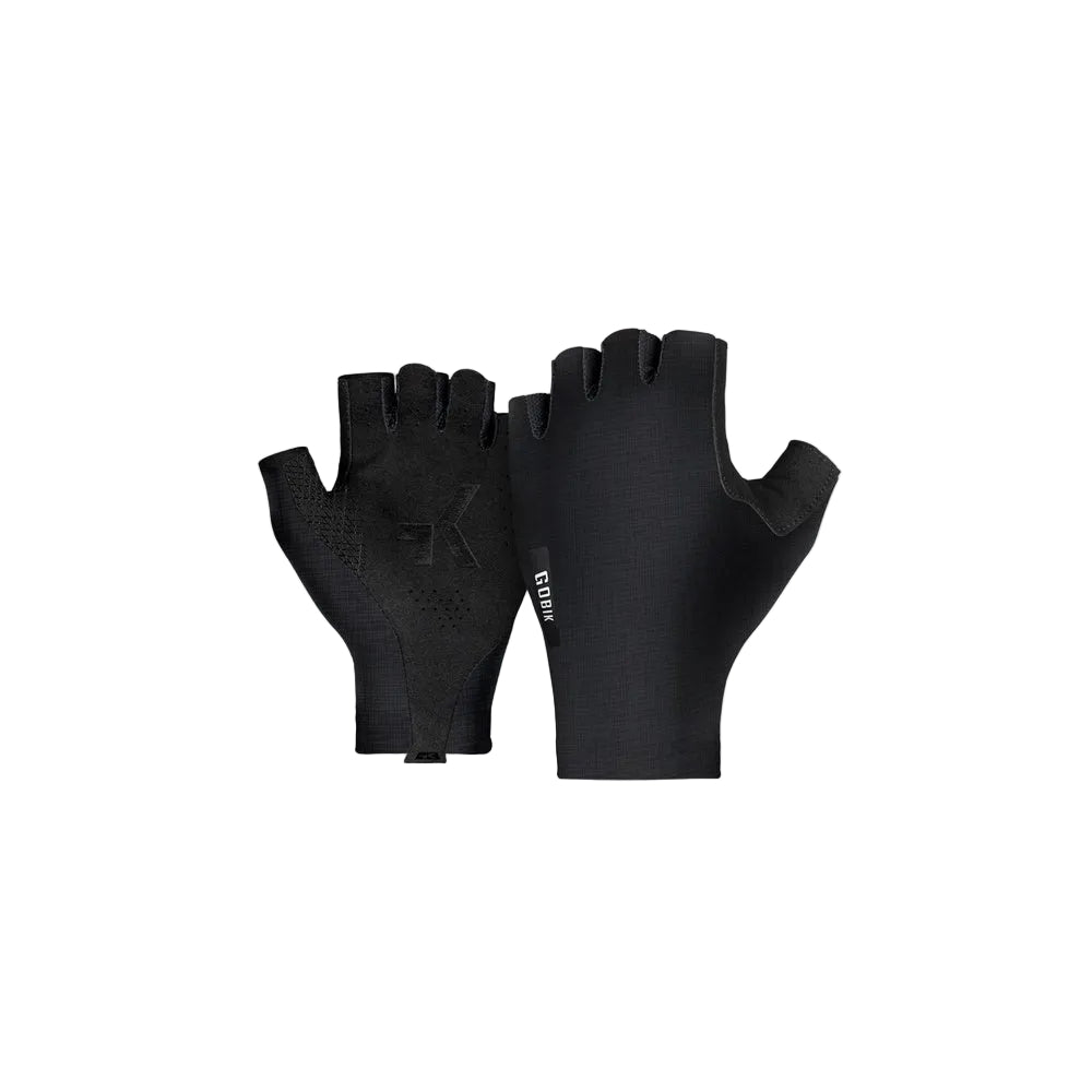 Black Gobik fingerless cycling gloves with perforated palm grip pattern