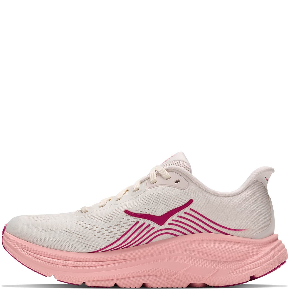 Hoka Clifton 11 women's running shoe medial side view in Rose Cream and Dewy Pink