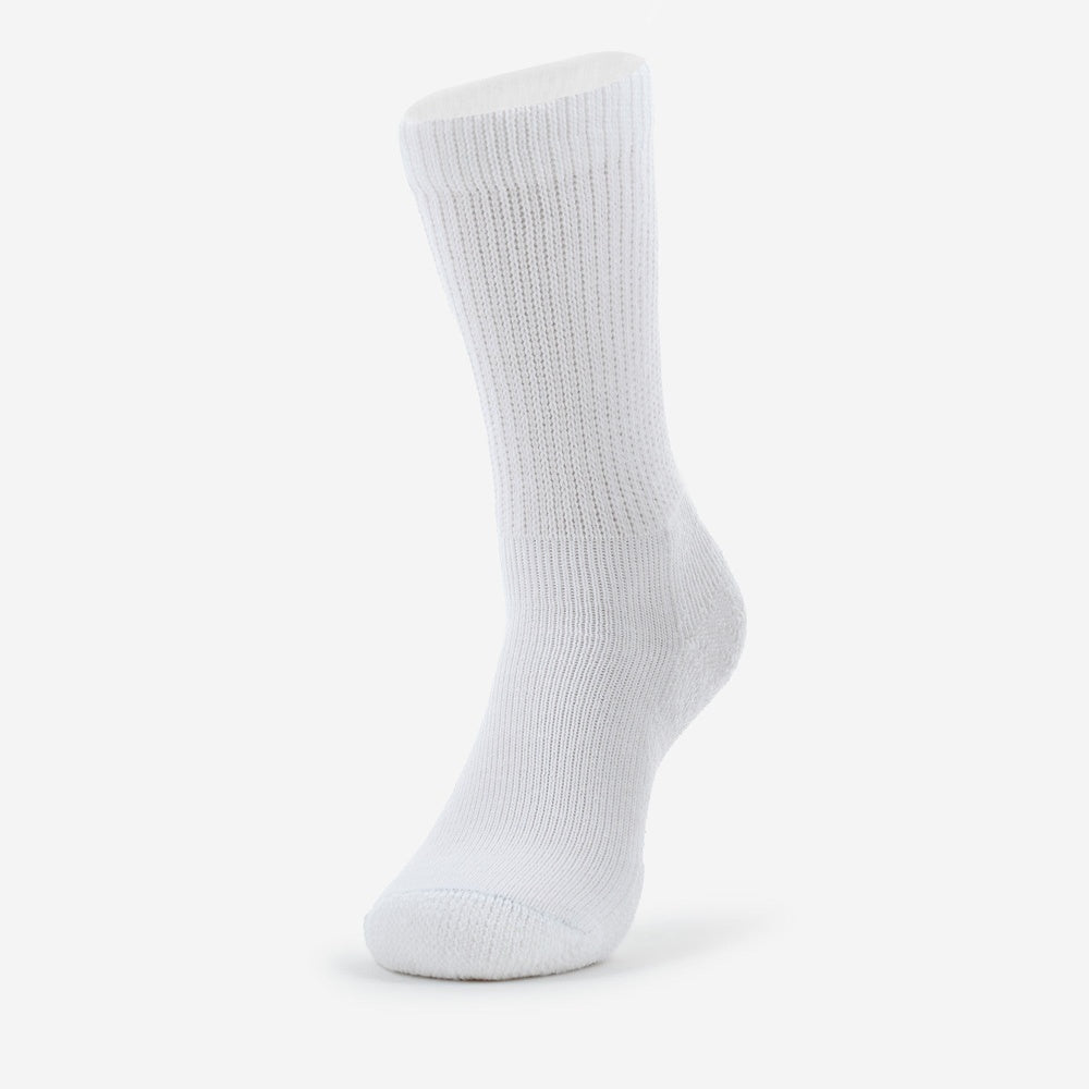 Thorlos Women's Fitness Moderate Cushion Crew sock in white on a foot form
