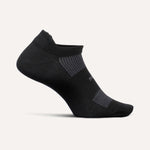Feetures black performance running sock with mesh ventilation panels and tab design