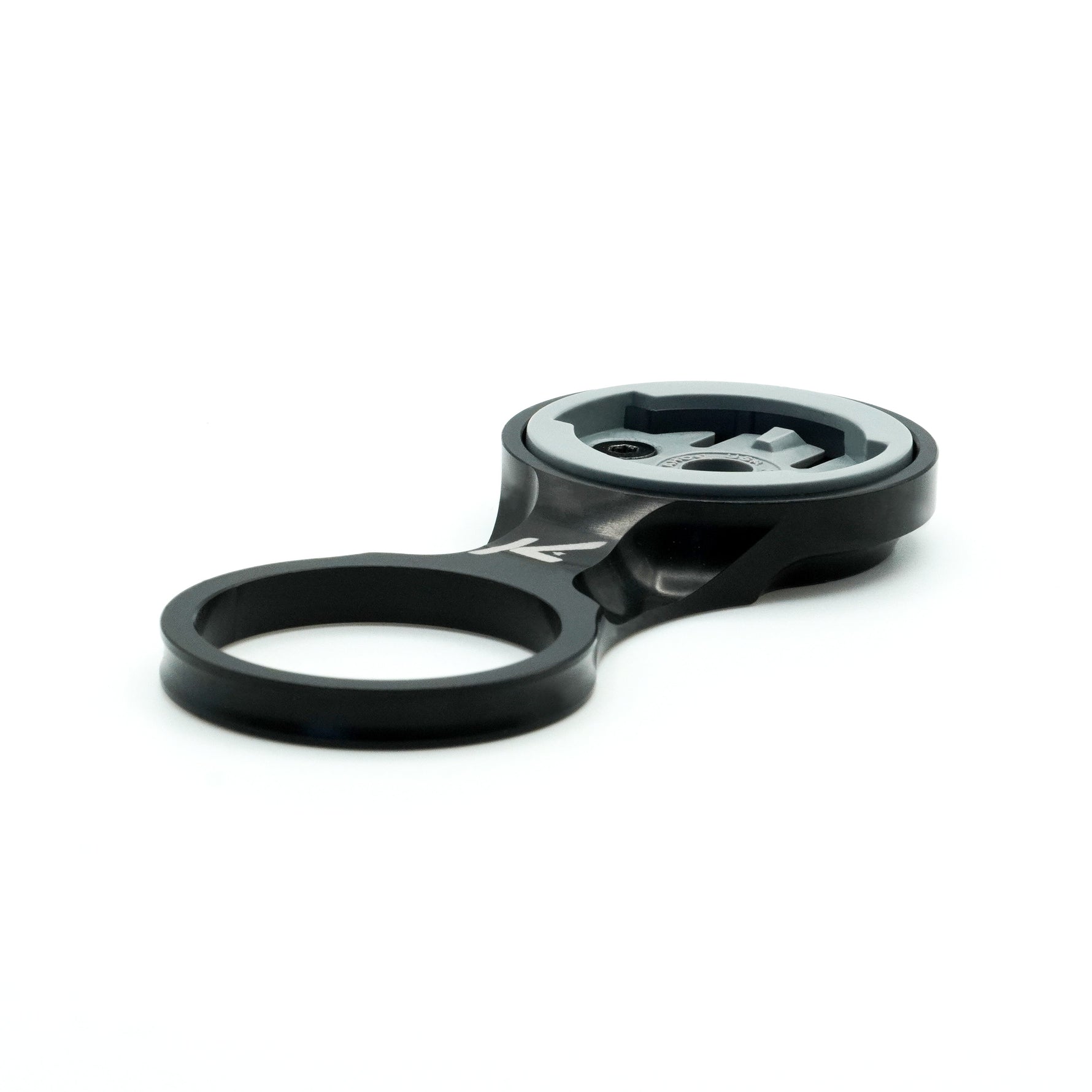 K-Edge gun metal stem mount with circular computer mount and handlebar clamp ring