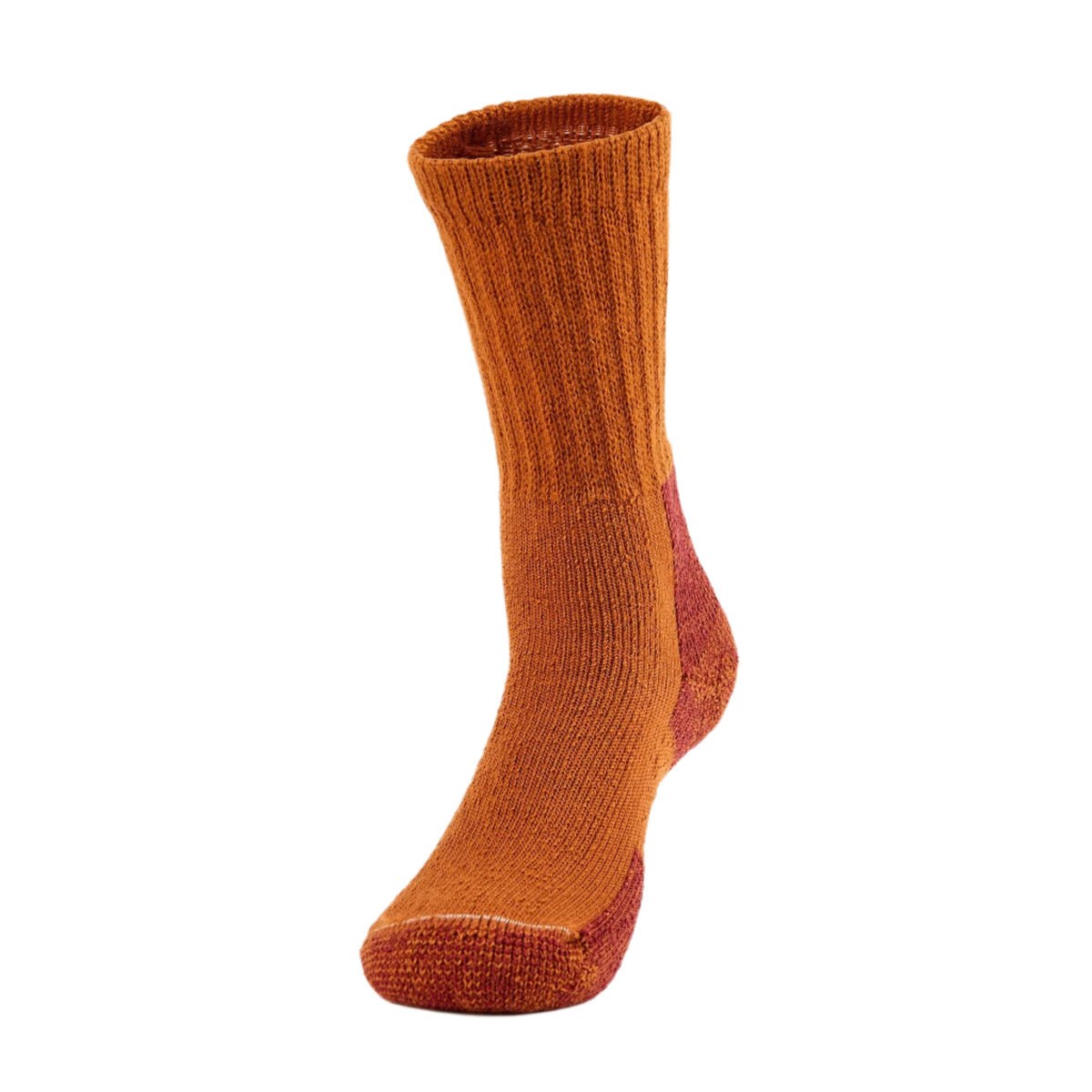 Thorlos crew maximum padding sock in cognac orange with darker red heel and toe