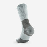 Thorlos men's hiking crew sock in light grey with dark grey cushioned heel and toe
