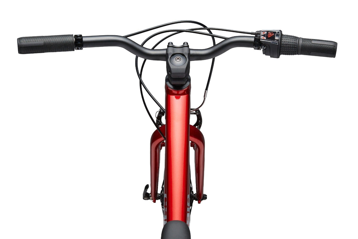 Head-on handlebar view of Cannondale Kids Quick C2 showing stem, grips, and brake levers