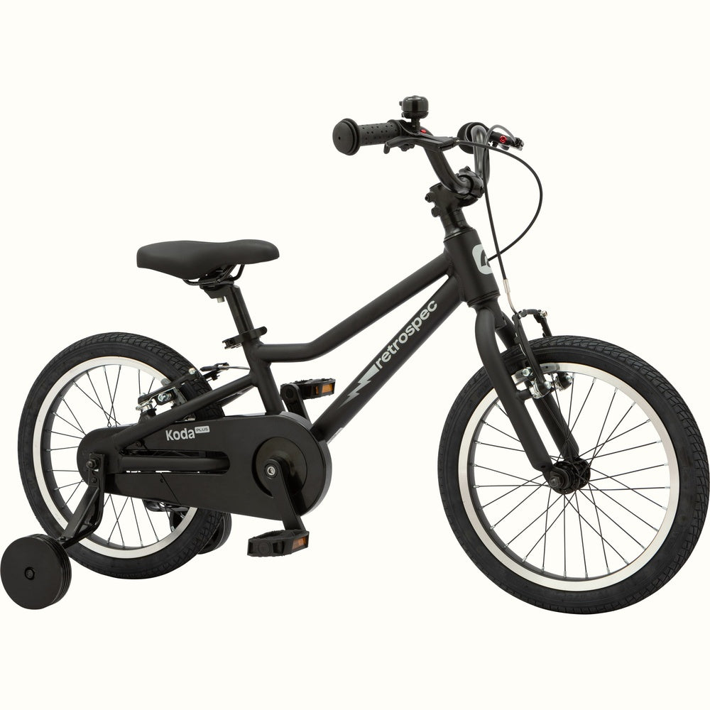 Retrospec Koda Plus 16-inch kids bike in matte black with training wheels