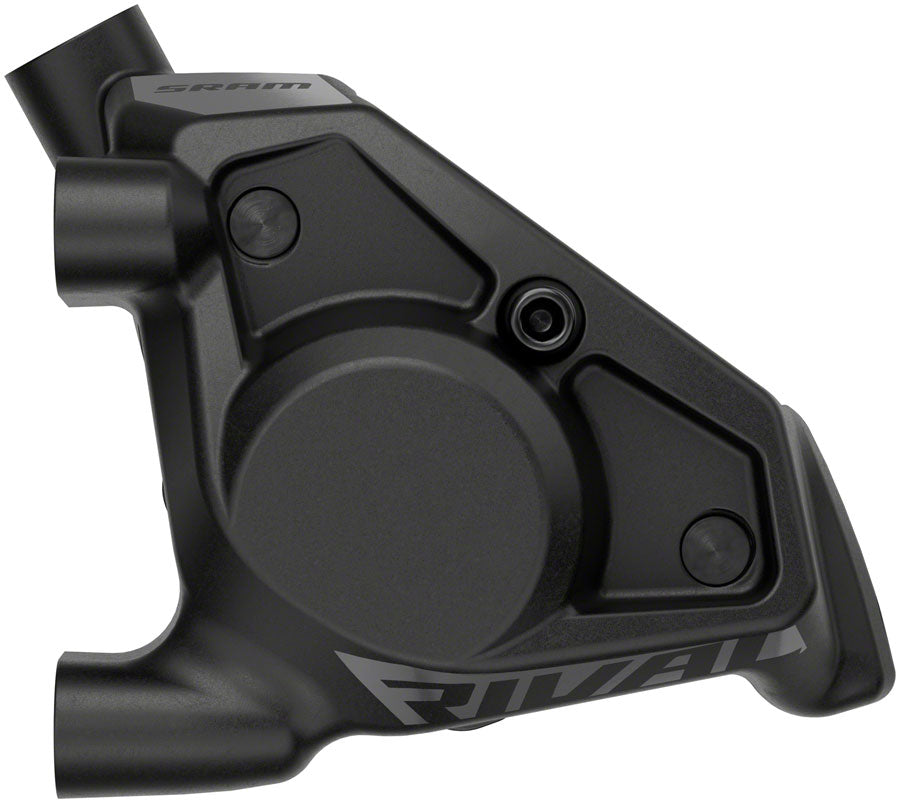 SRAM Rival flat mount hydraulic disc brake caliper close-up showing internal mechanism detail