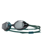 TYR Black Ops 140 EV racing goggles with smoke lenses and green straps