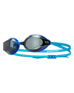 TYR BlackOps 140 EV swimming goggles with blue straps and dark lenses
