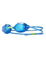 TYR Black Ops 140 EV racing goggles in blue with fluorescent green accents