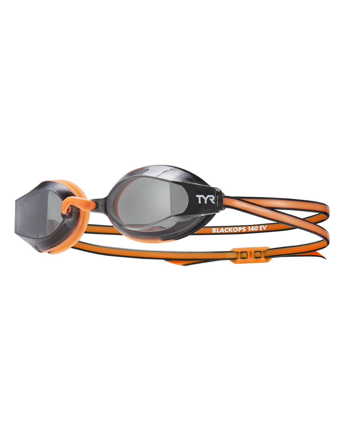 TYR Black Ops 140 EV racing goggles with smoke lenses and orange straps