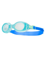 TYR Aqua Blaze kids swimming goggles in clear and light blue with blue strap