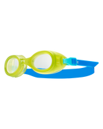 TYR Aqua Blaze kids swimming goggles with yellow frame and blue strap