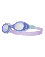 TYR Aqua Blaze kids swimming goggles in clear light blue and purple colorway