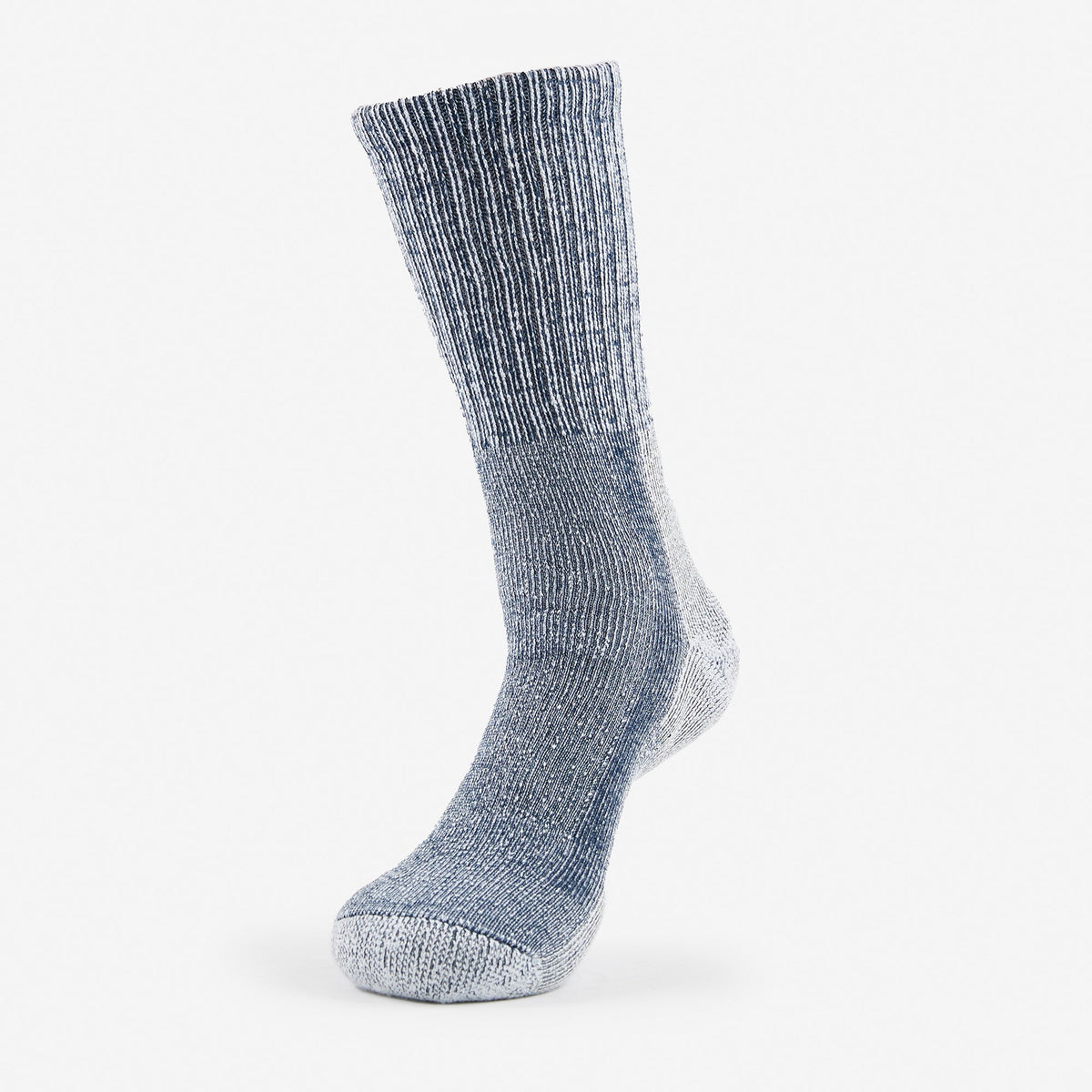 Thorlos hiking crew sock in navy and grey marl with cushioned heel and toe