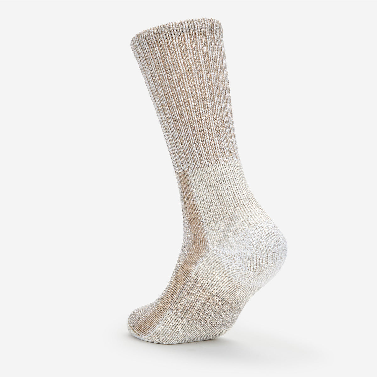 Thorlos hiking crew sock in beige and white marl knit with cushioned sole