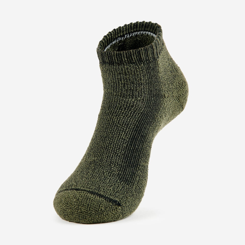 Thorlos hiking low cut ankle sock in forest green with moderate cushion padding
