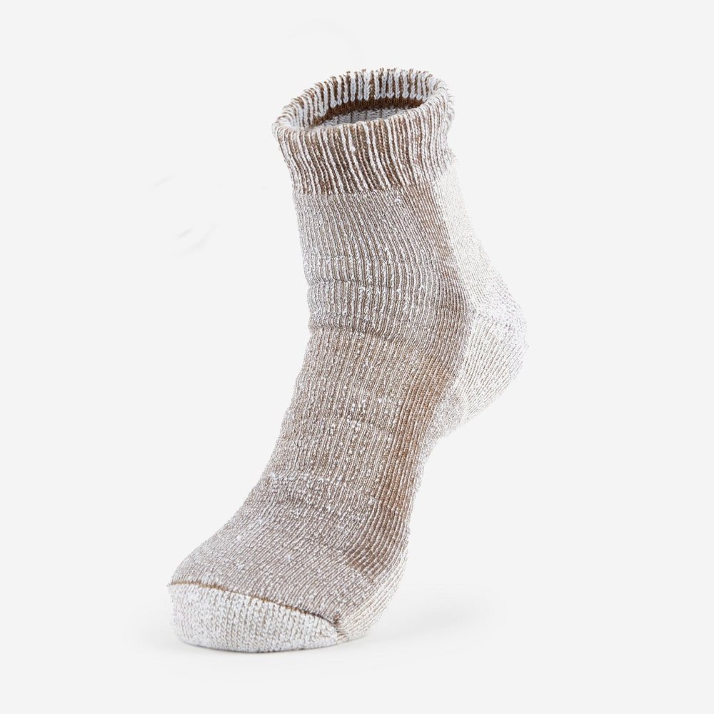 Thorlos light hiking ankle sock in walnut heather brown and white marl, front view