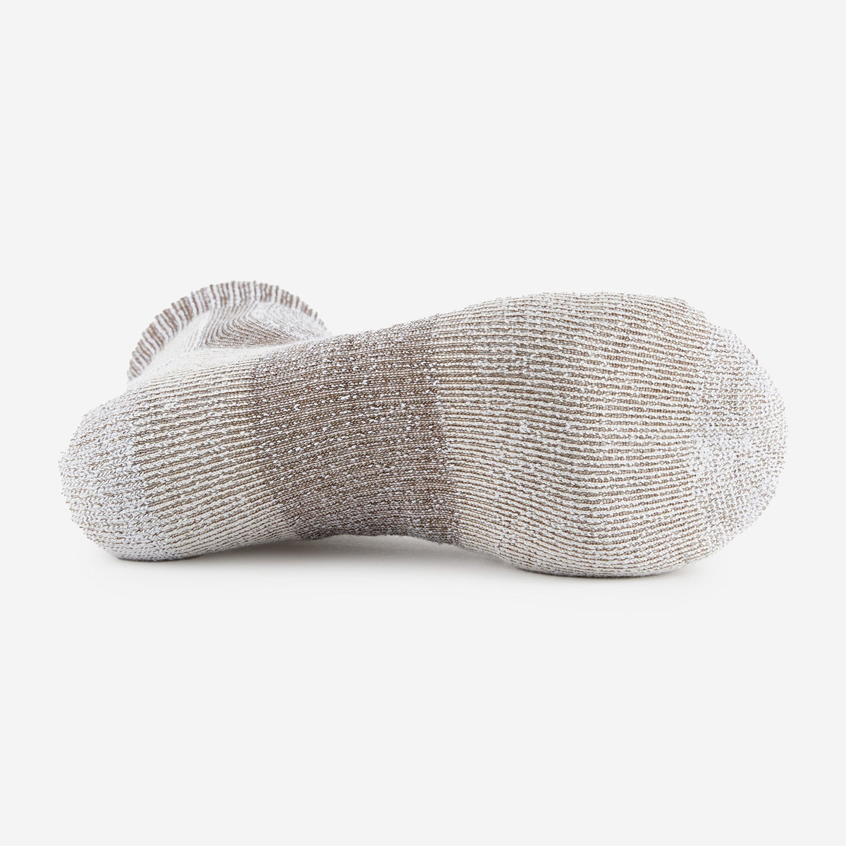 Thorlos light hiking ankle sock in walnut heather, bottom sole view showing cushioning zones