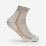 Thorlos light hiking mini crew sock in khaki heather, side profile view showing full sock