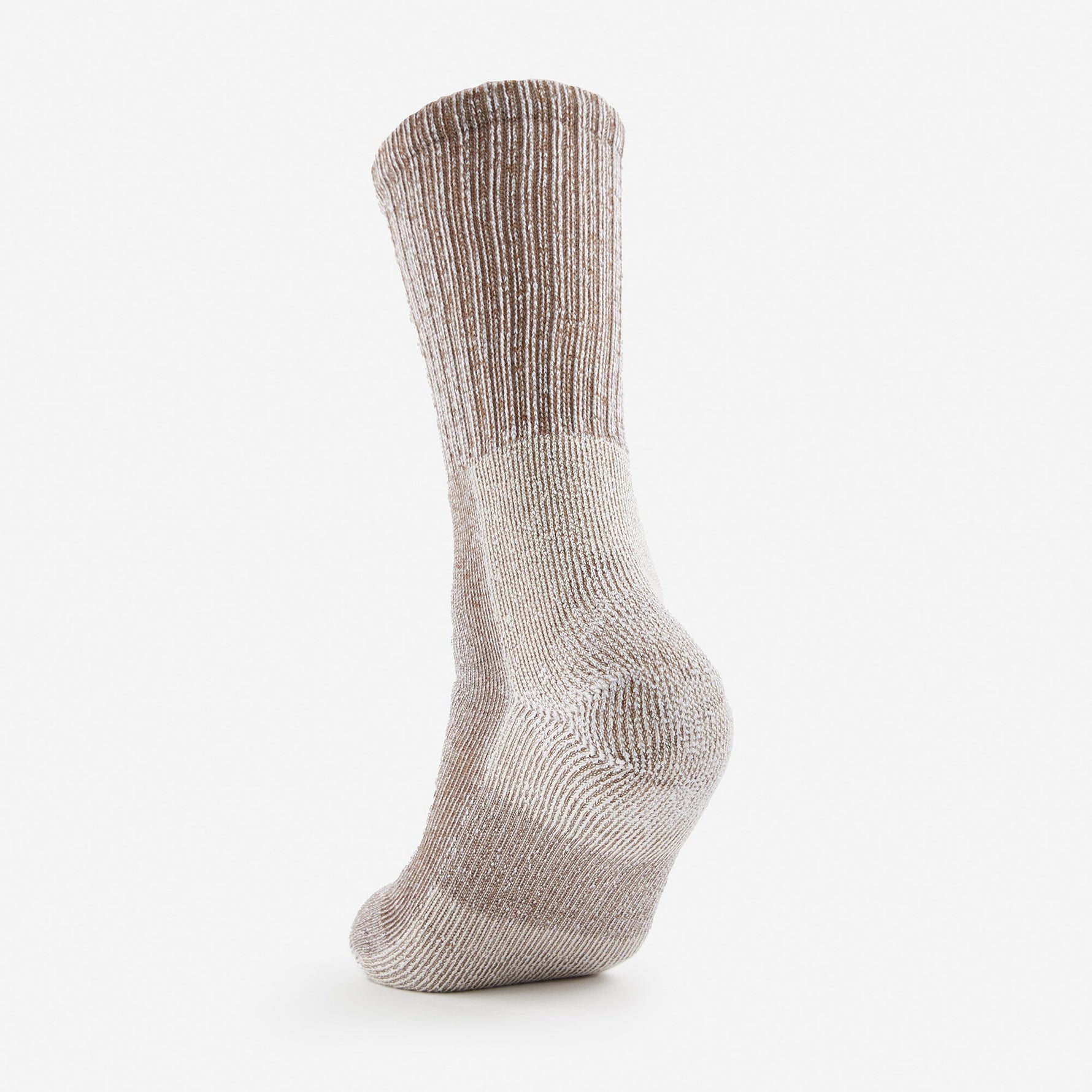Thorlos light hiking crew sock in khaki brown color on white background