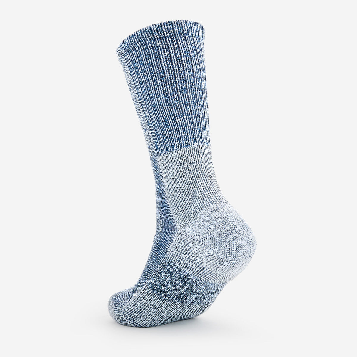 Thorlos women's crew hiking sock in blue marl with cushioned heel and foot