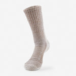 Thorlos men's khaki cushioned crew running sock on clean white background