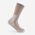 Thorlos Light Hiking crew sock in khaki heather with moderate cushioning, side view