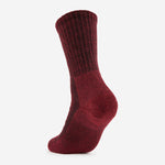 Thorlos Hiking Crew Moderate Padding Sock in burgundy heathered knit fabric