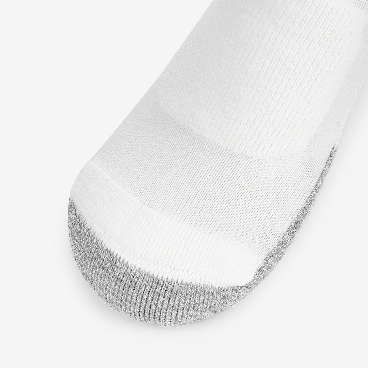 Thorlos women's white ankle walking sock with gray platinum cushioned toe area