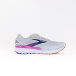 Brooks Ghost 16 women's running shoe in light grey with purple and blue details
