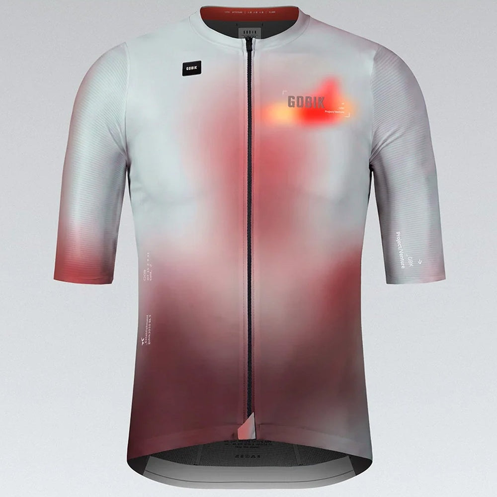 Gobik Attitude 2.0 cycling jersey front view in Flank grey-red gradient colorway