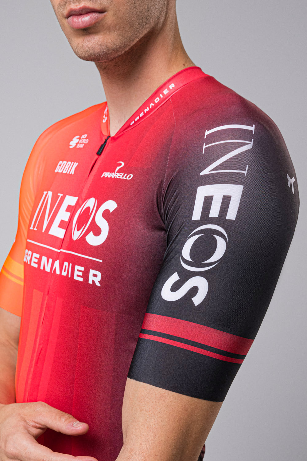 Gobik Odyssey cycling jersey in INEOS GRENADIERS team colors with gradient design