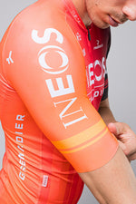 Gobik Odyssey cycling jersey in INEOS Grenadiers orange and red team colorway