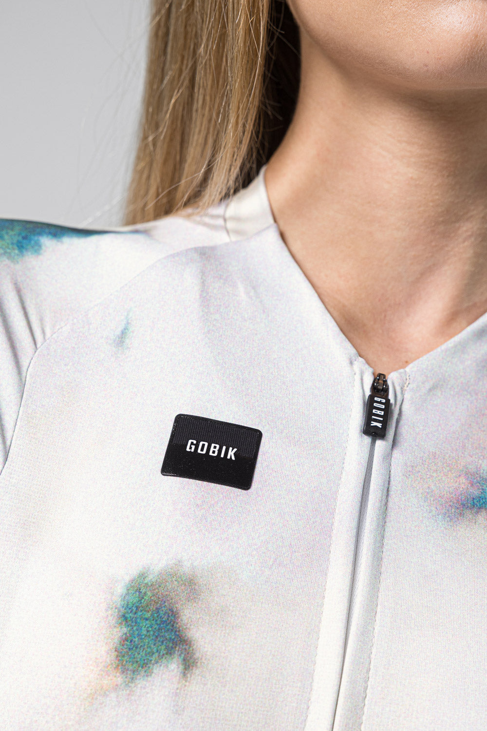Gobik CX Pro cycling jersey in white with iridescent multicolor pattern